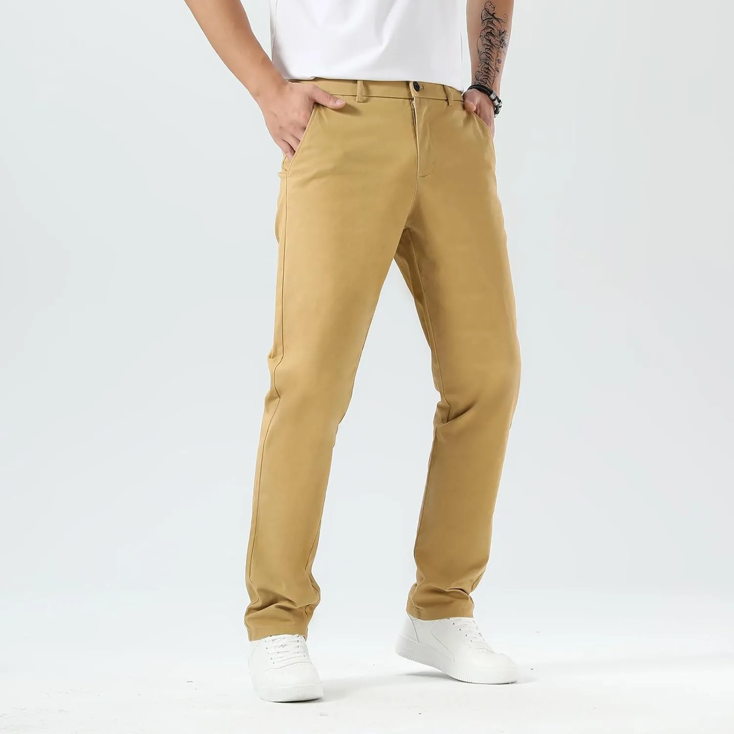 Plaid&Plain Men’s Slim Fit Khaki Pants Men’s Tapered Chino Pants