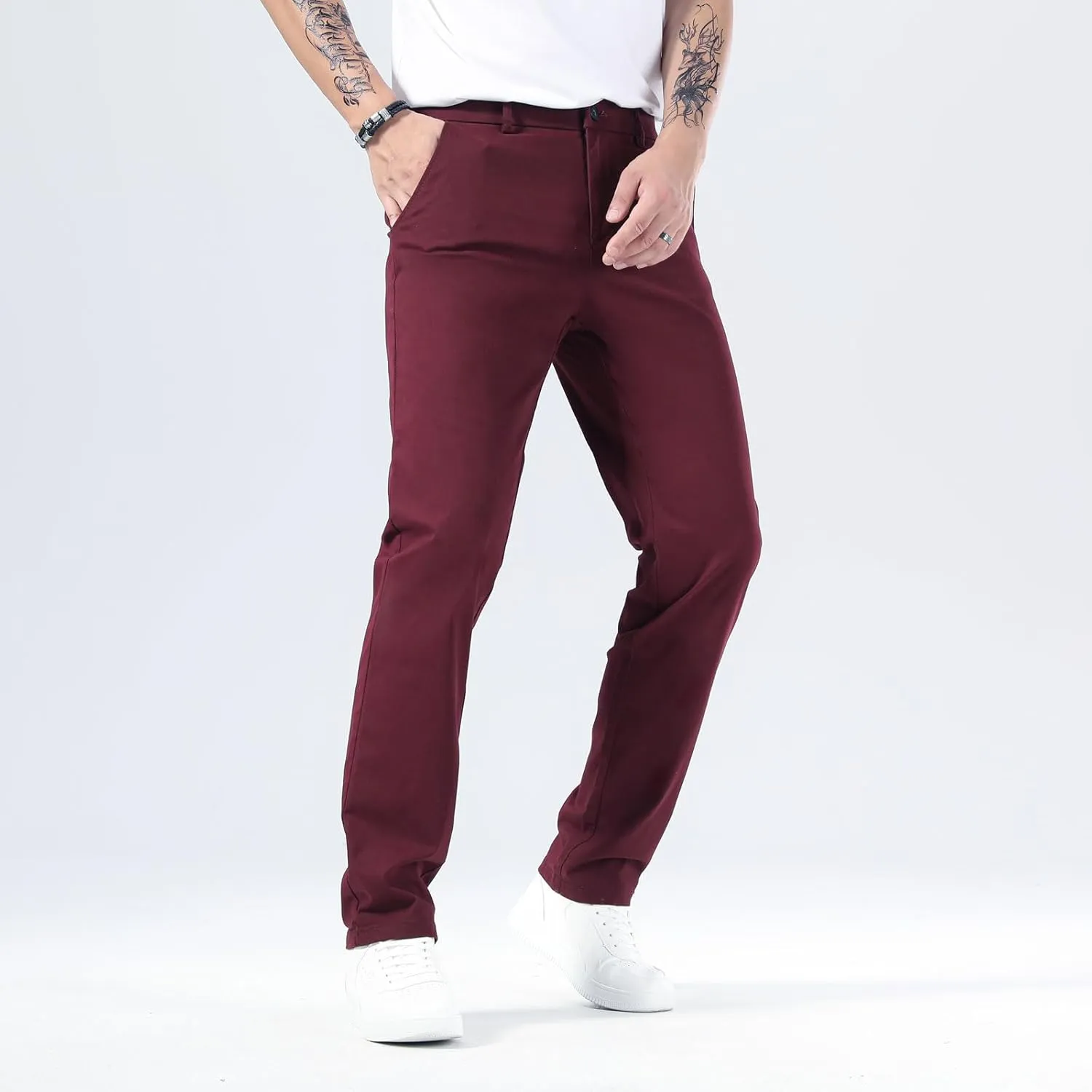 Plaid&Plain Men’s Slim Fit Khaki Pants Men’s Tapered Chino Pants