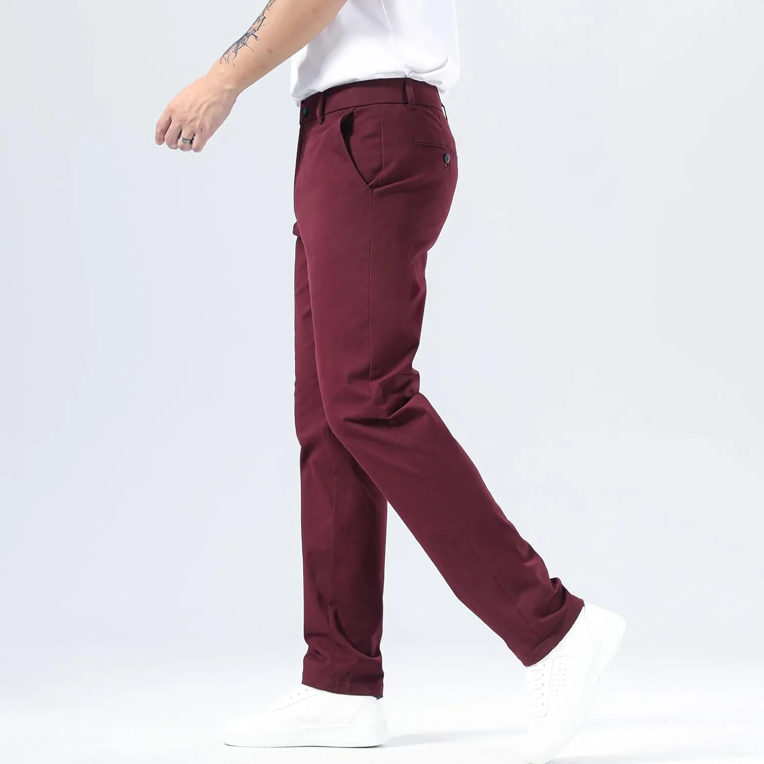 Plaid&Plain Men’s Slim Fit Khaki Pants Men’s Tapered Chino Pants