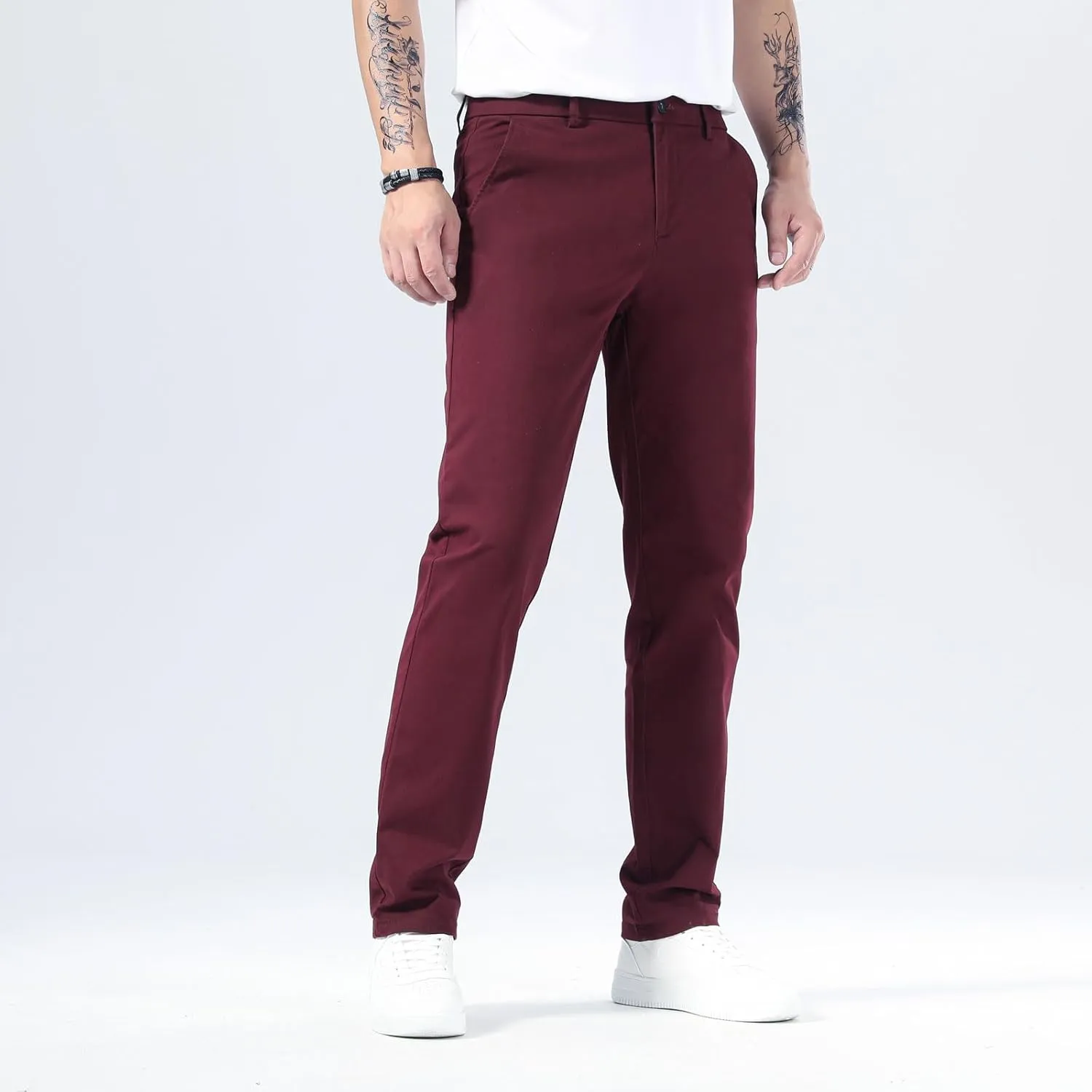 Plaid&Plain Men’s Slim Fit Khaki Pants Men’s Tapered Chino Pants