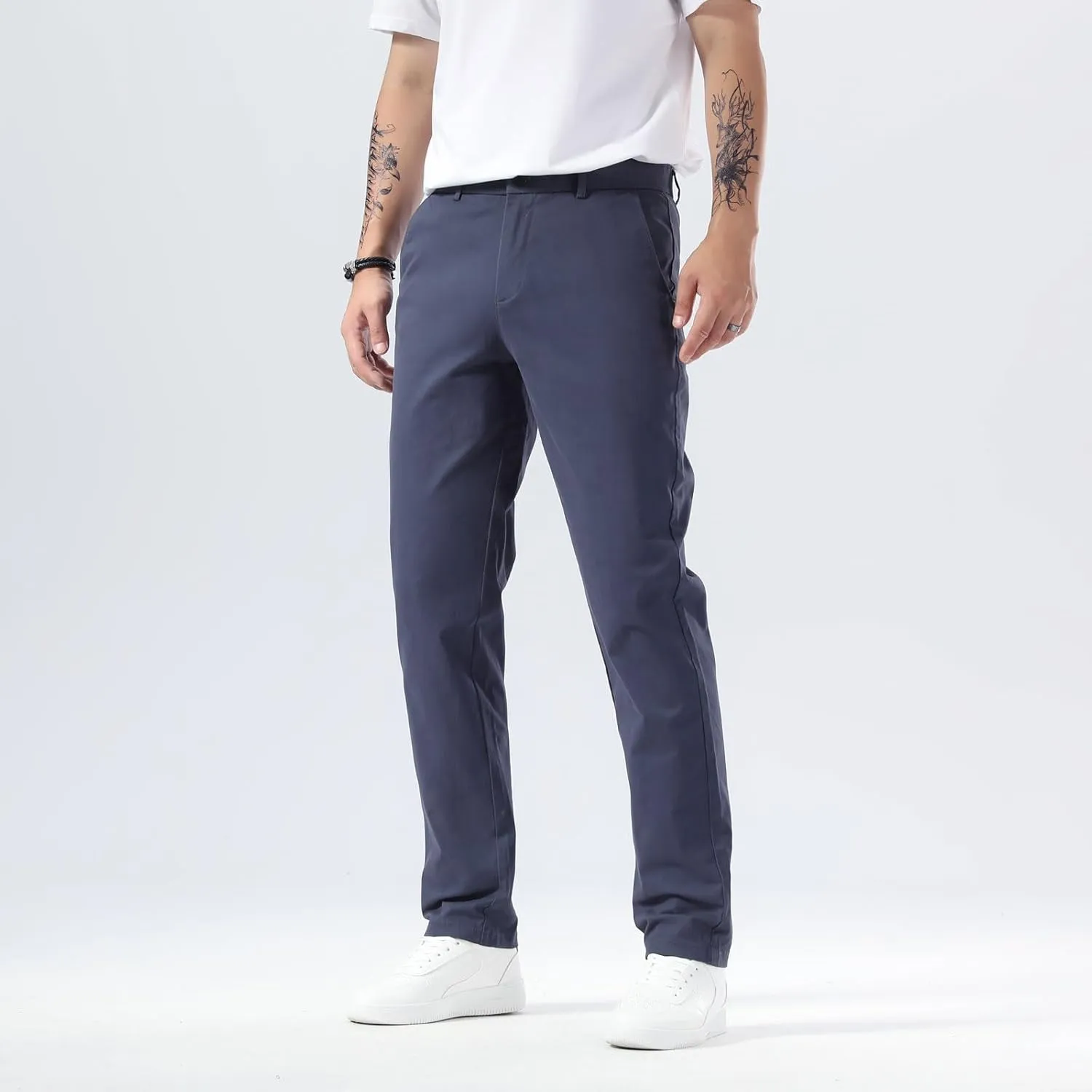 Plaid&Plain Men’s Slim Fit Khaki Pants Men’s Tapered Chino Pants