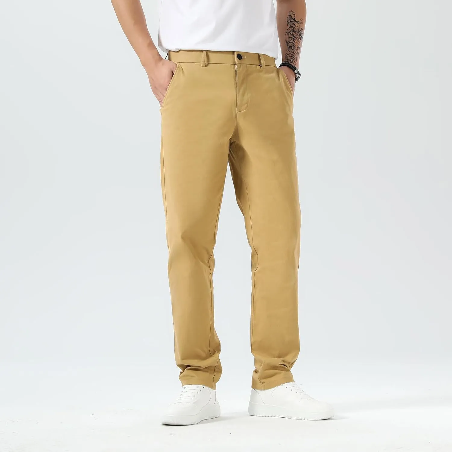 Plaid&Plain Men’s Slim Fit Khaki Pants Men’s Tapered Chino Pants