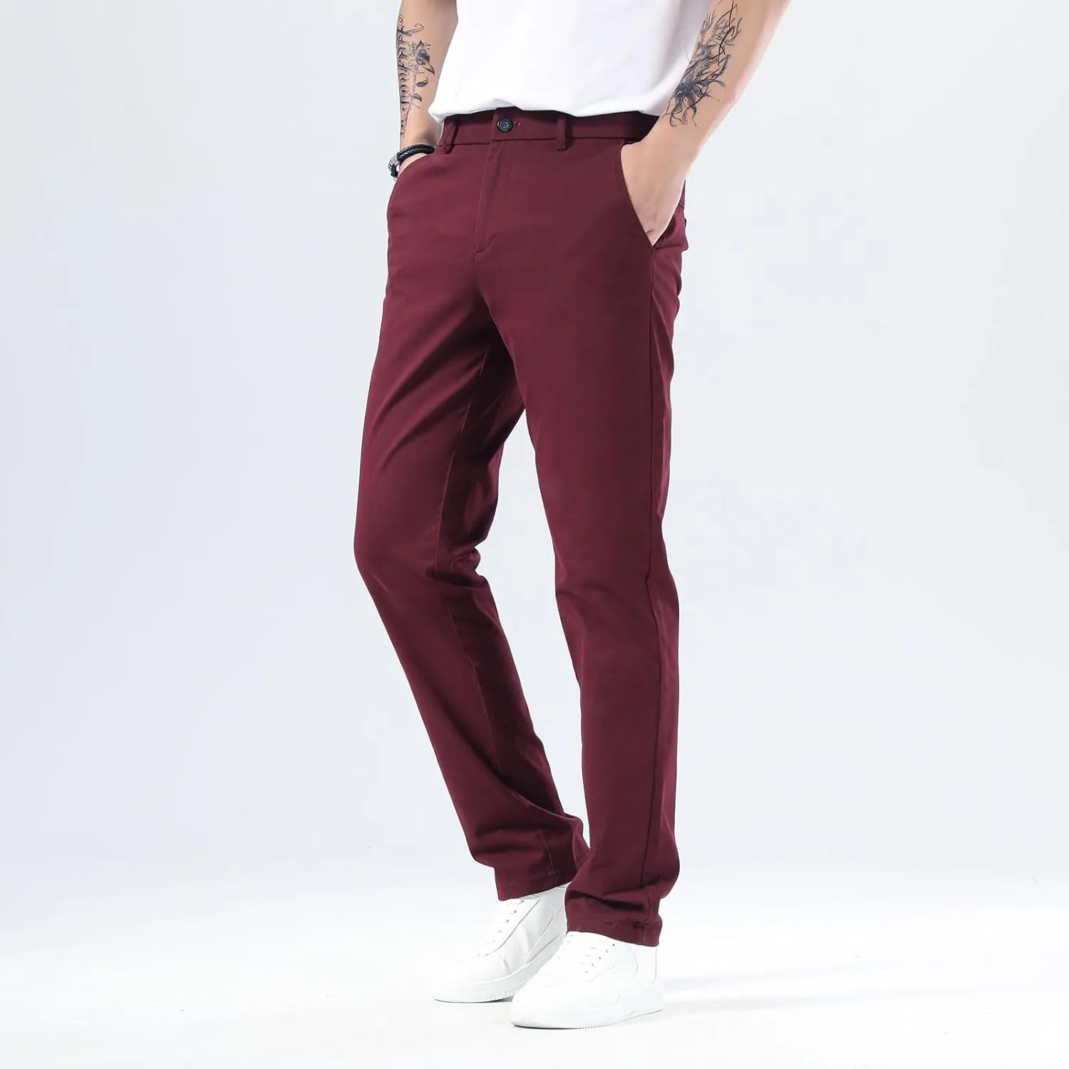 Plaid&Plain Men’s Slim Fit Khaki Pants Men’s Tapered Chino Pants