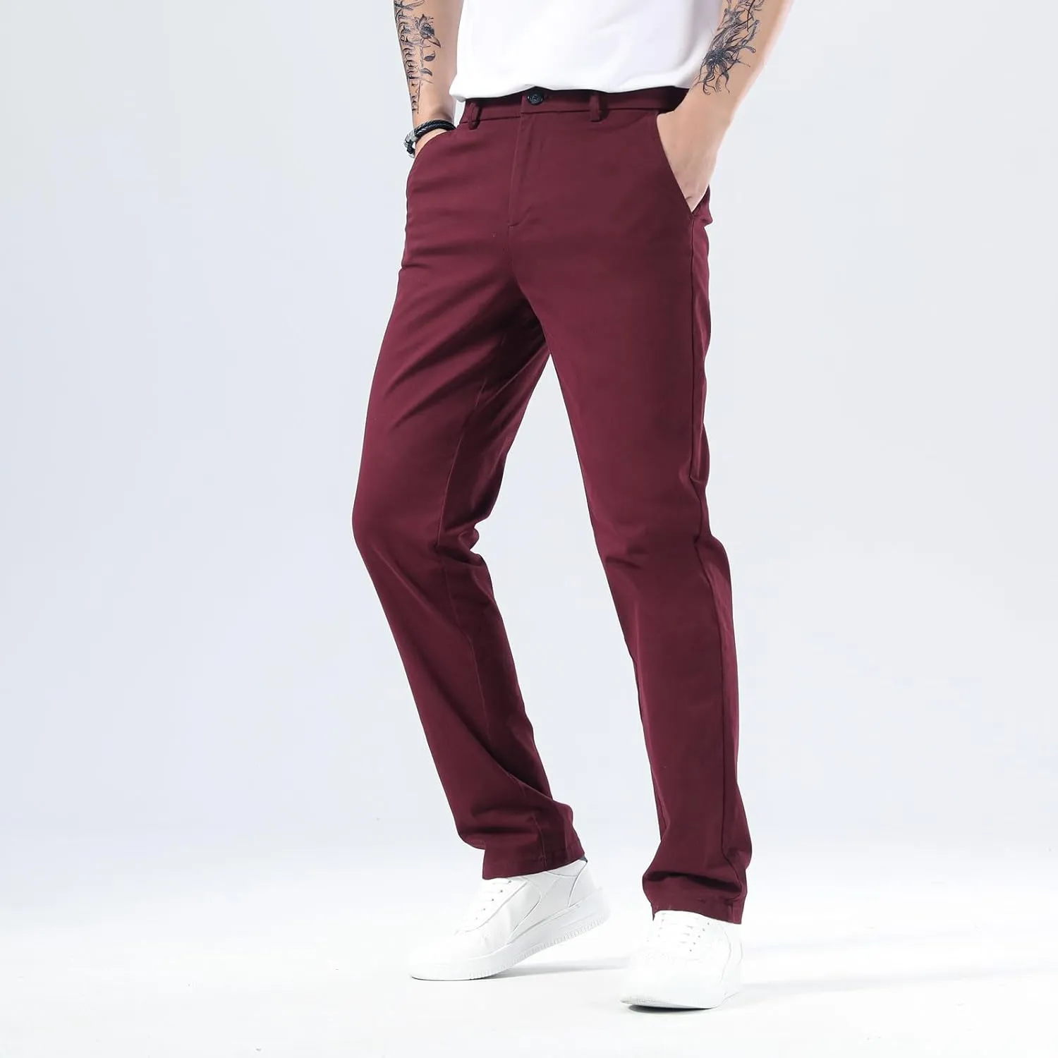 Plaid&Plain Men’s Slim Fit Khaki Pants Men’s Tapered Chino Pants