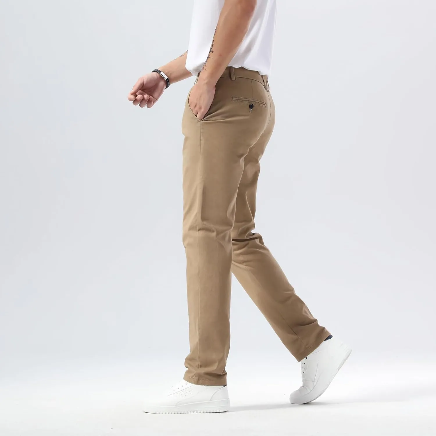 Plaid&Plain Men’s Slim Fit Khaki Pants Men’s Tapered Chino Pants
