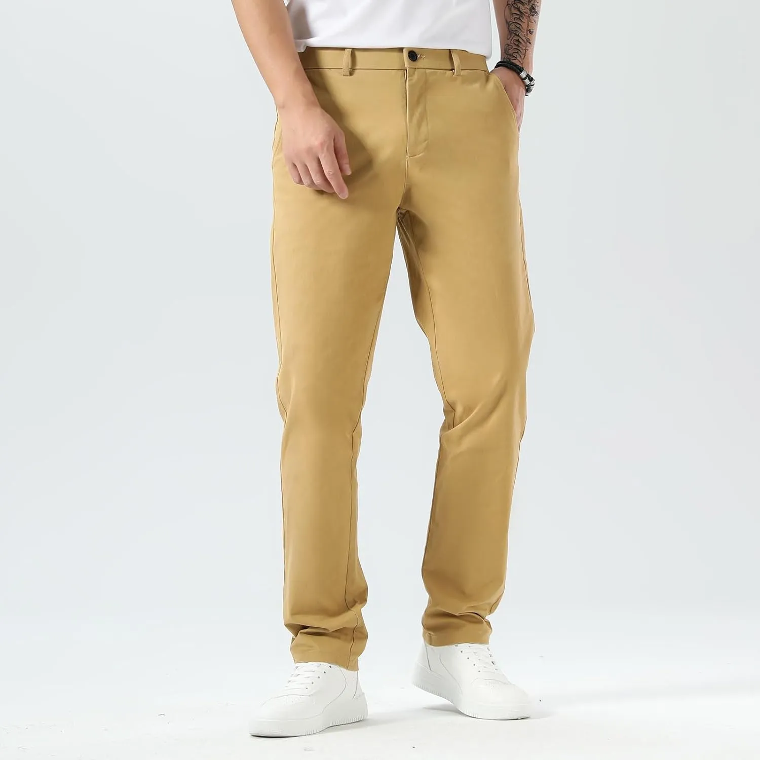 Plaid&Plain Men’s Slim Fit Khaki Pants Men’s Tapered Chino Pants