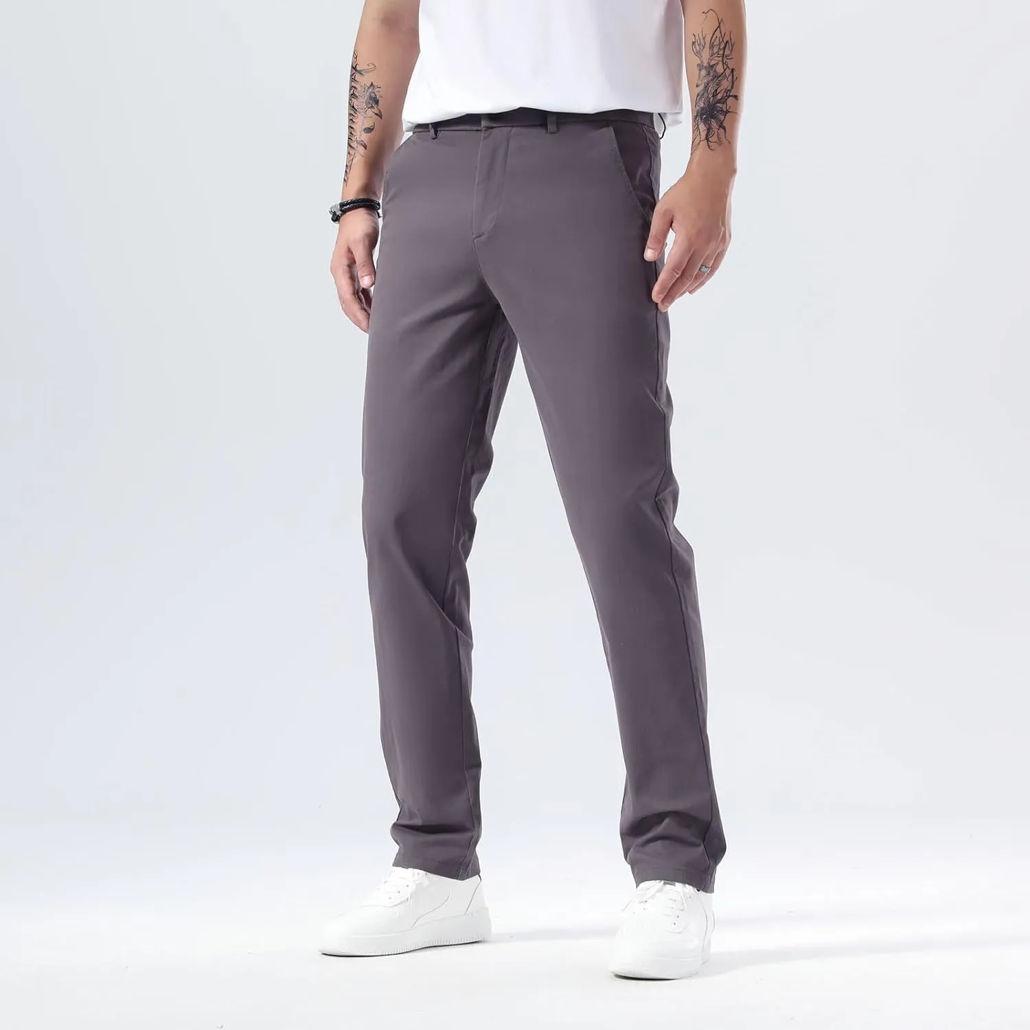 Plaid&Plain Men’s Slim Fit Khaki Pants Men’s Tapered Chino Pants