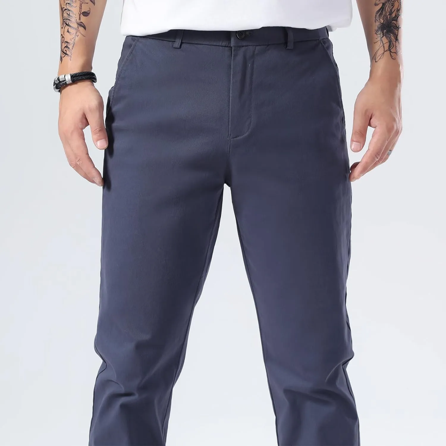 Plaid&Plain Men’s Slim Fit Khaki Pants Men’s Tapered Chino Pants