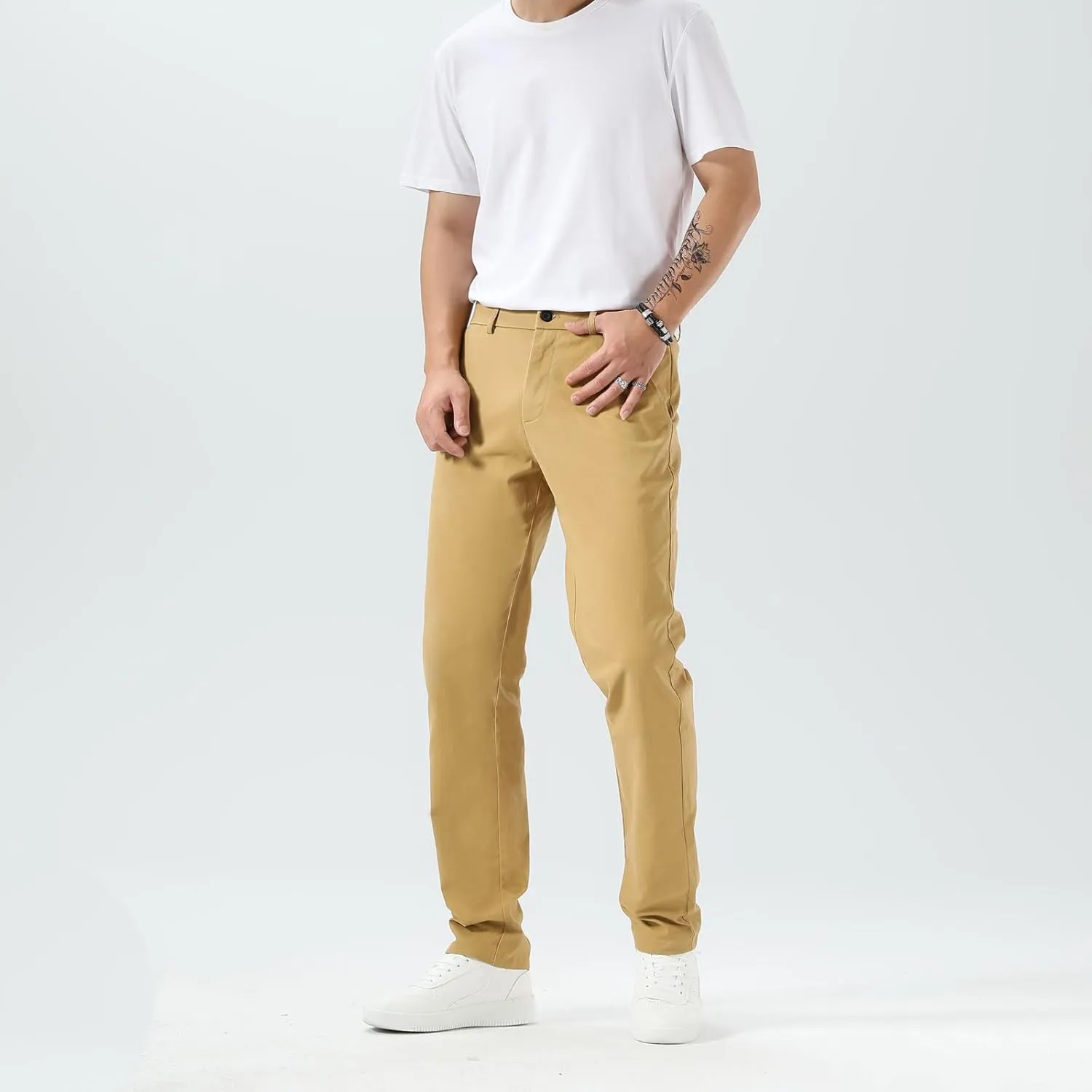 Plaid&Plain Men’s Slim Fit Khaki Pants Men’s Tapered Chino Pants