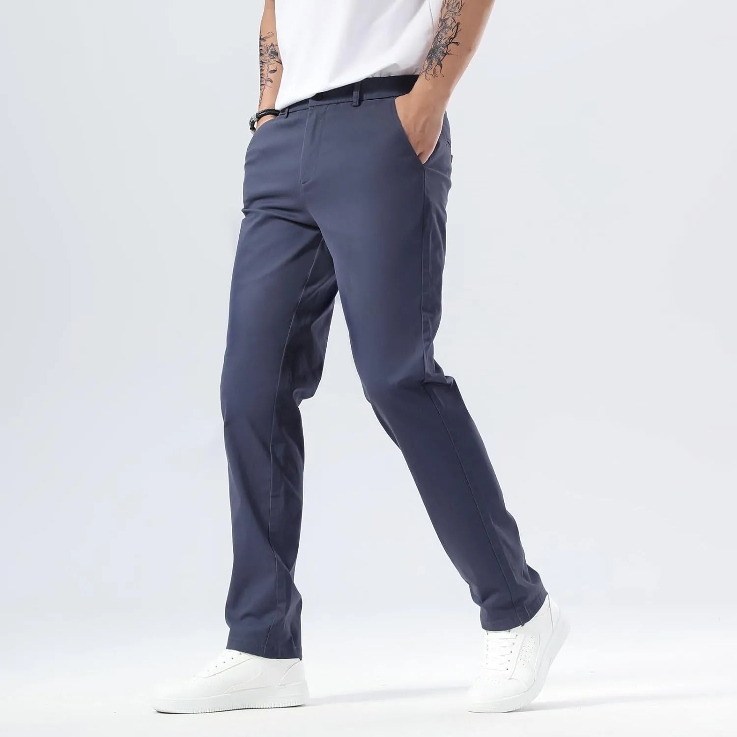 Plaid&Plain Men’s Slim Fit Khaki Pants Men’s Tapered Chino Pants
