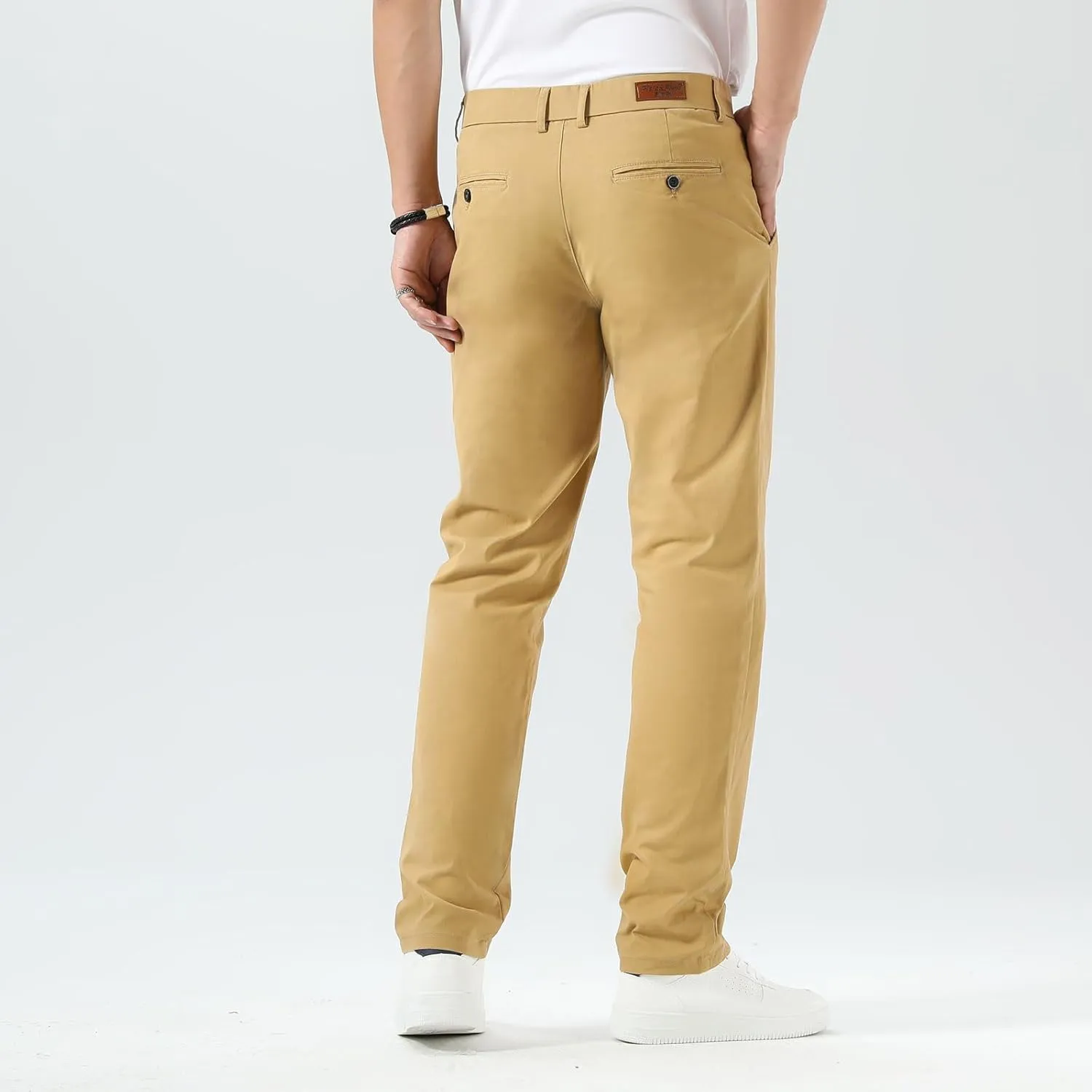 Plaid&Plain Men’s Slim Fit Khaki Pants Men’s Tapered Chino Pants