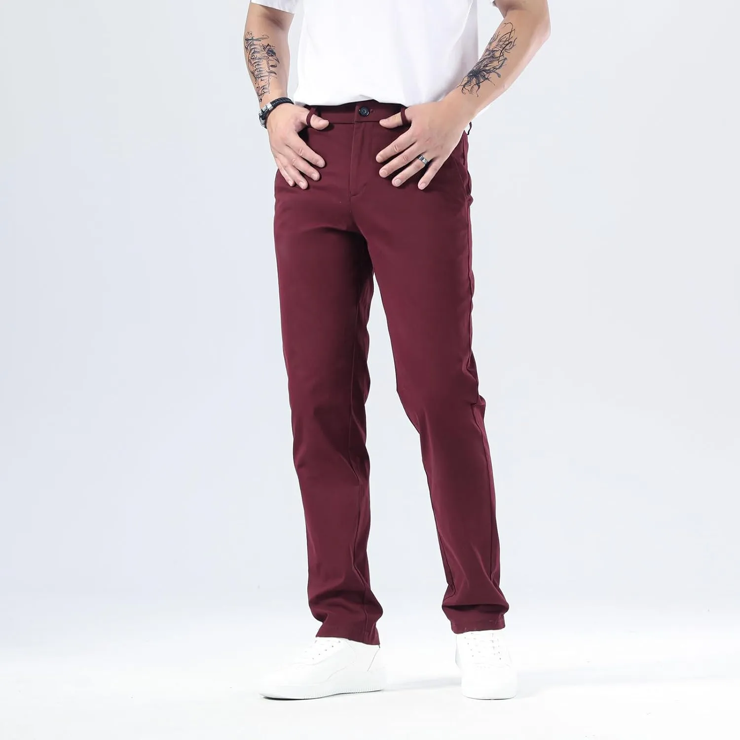 Plaid&Plain Men’s Slim Fit Khaki Pants Men’s Tapered Chino Pants