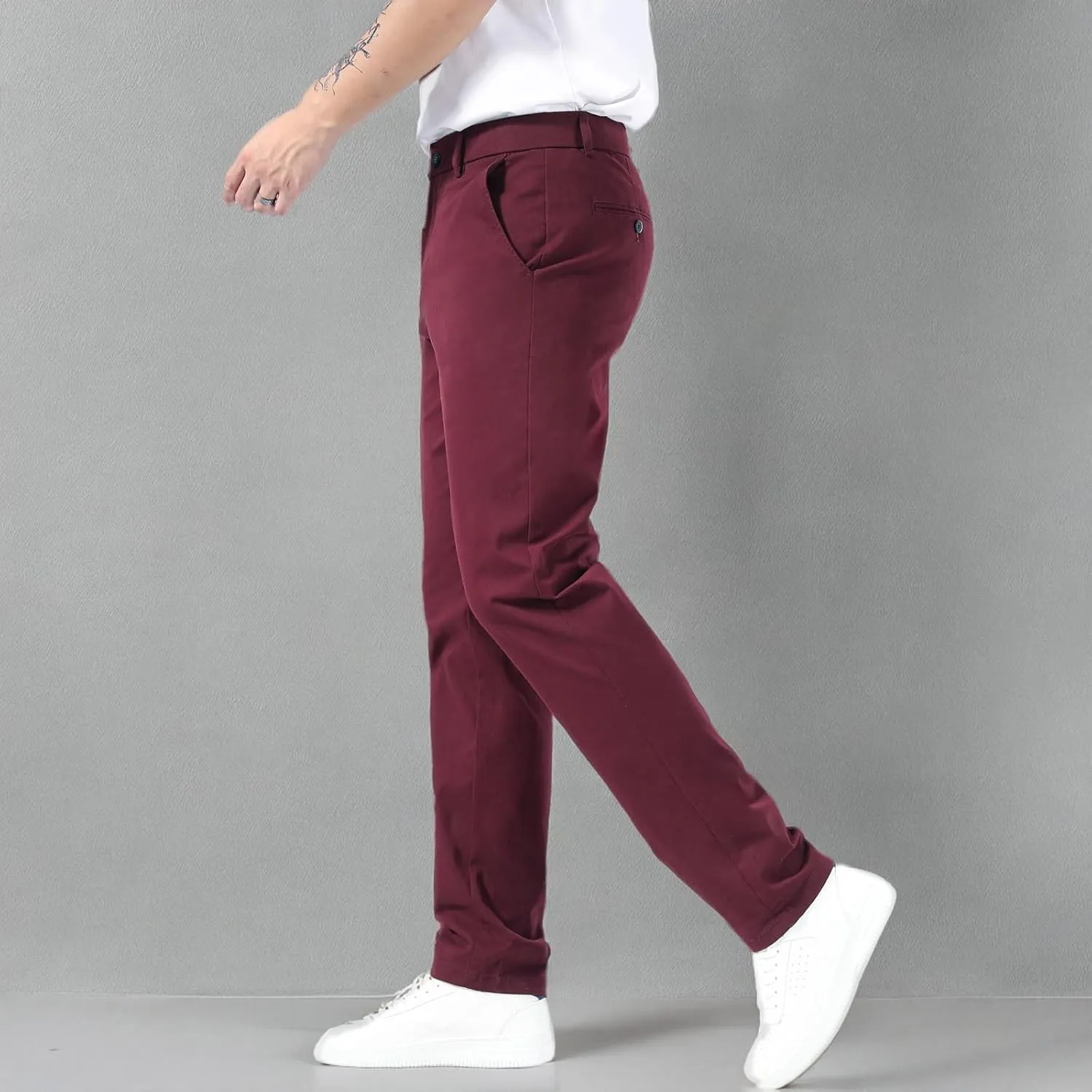 Plaid&Plain Men’s Slim Fit Khaki Pants Men’s Tapered Chino Pants