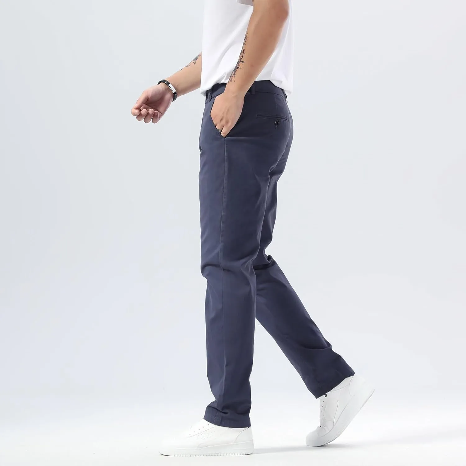 Plaid&Plain Men’s Slim Fit Khaki Pants Men’s Tapered Chino Pants