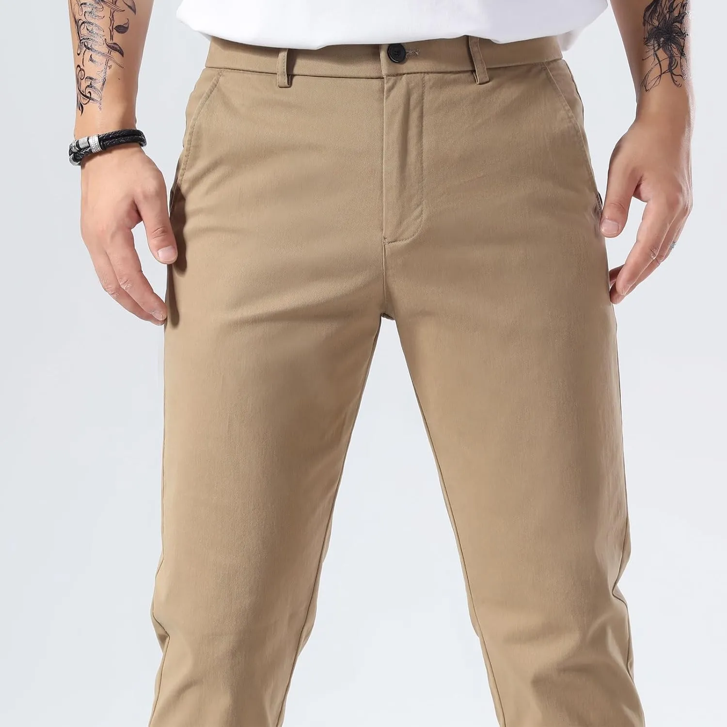 Plaid&Plain Men’s Slim Fit Khaki Pants Men’s Tapered Chino Pants