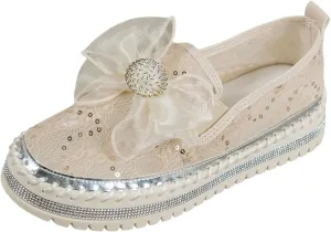Platform Rhinestones Glitter Sneaker for Women Sparkle Slip On Comfort Sneaker Flat Loafer Casual Shoes