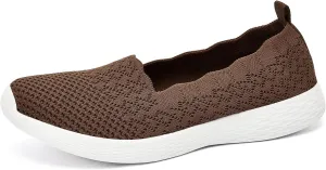 poemlady Women's Slip on Loafer Shoes - Mesh Casual Ballet Flat Nurse Walking Sneakers Knit Round Toe Memory Foam Casual Shoes