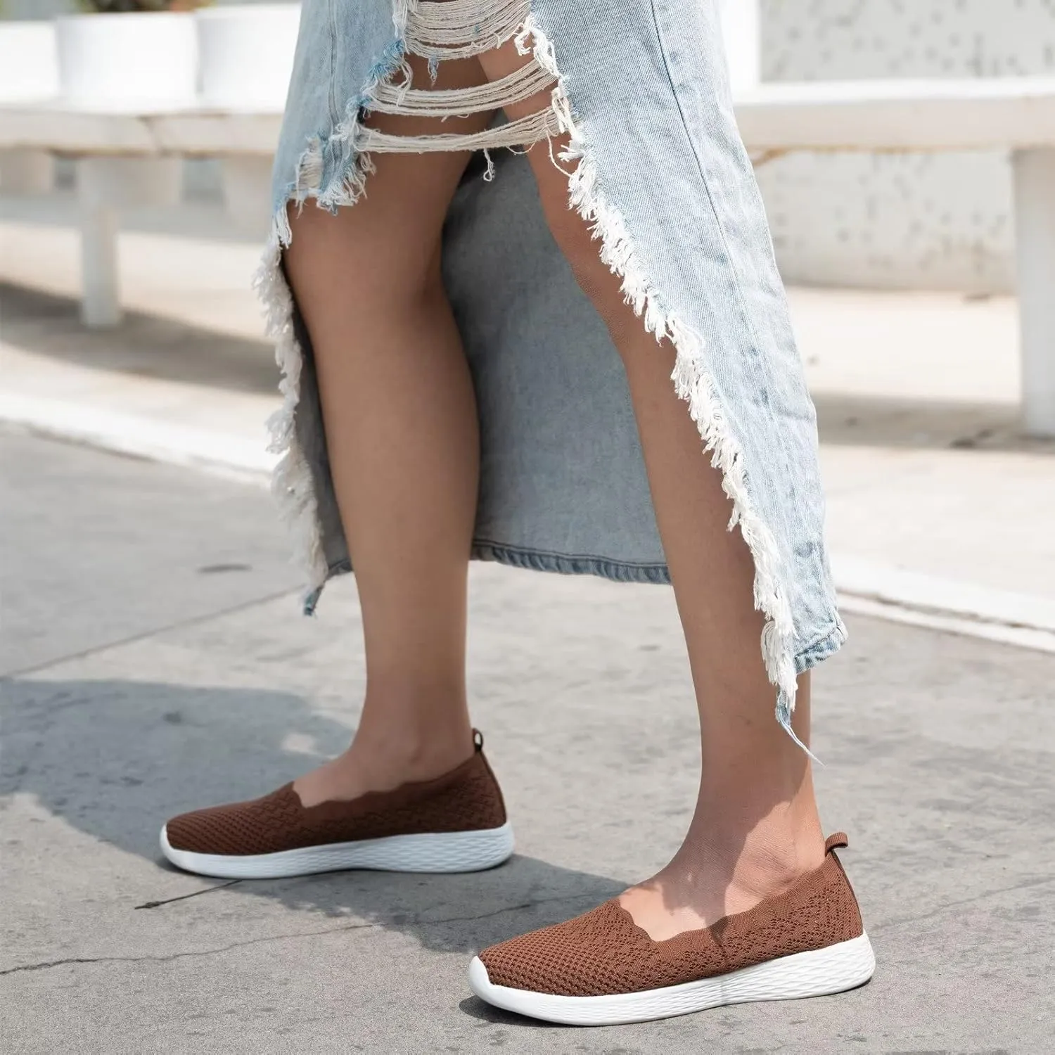 poemlady Women's Slip on Loafer Shoes - Mesh Casual Ballet Flat Nurse Walking Sneakers Knit Round Toe Memory Foam Casual Shoes