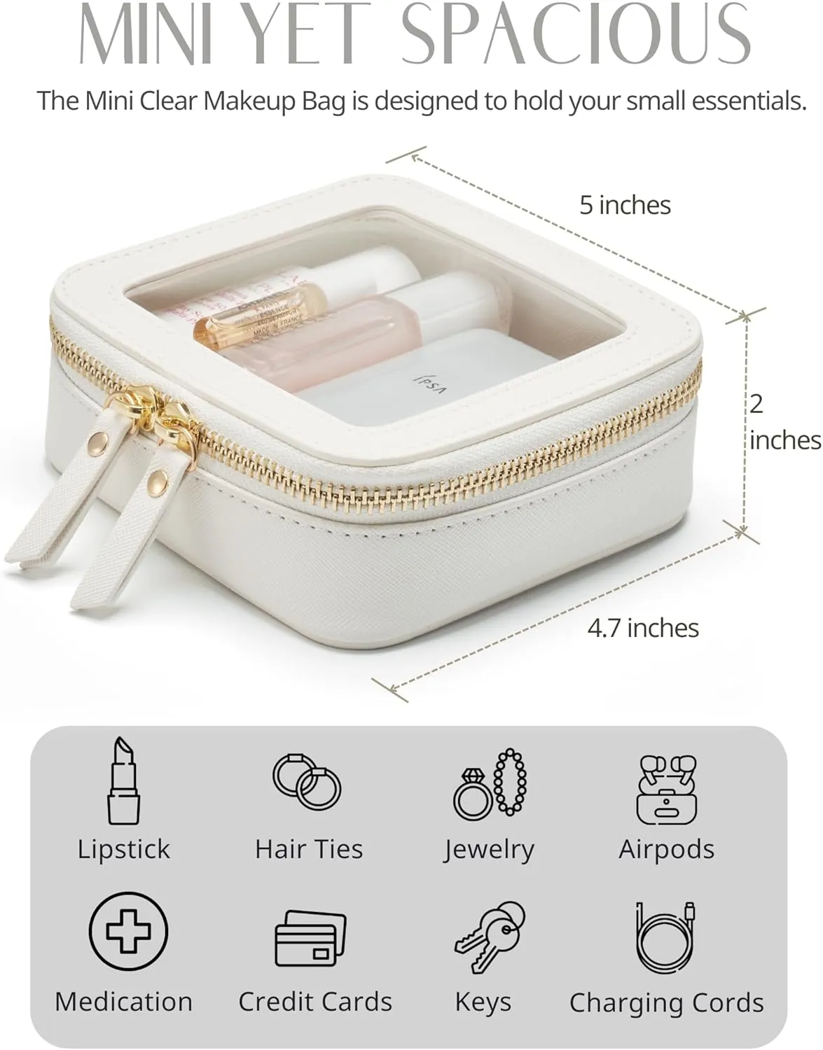 Popvibe Clear Makeup Bag Travel Cosmetic Case Transparent Toiletry Bag with Zipper, Portable Make Up Organizer Traveling Compact Car Bag for Essentials