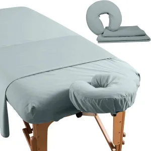 Premium Microfiber 3 Piece Massage Sheet Set by NRG - Includes Massage Table Flat Sheet, Fitted Sheet and Face Rest Cover - 100% Double Brushed Polyester, Soft as Silk - 120 GSM - Color: Ocean