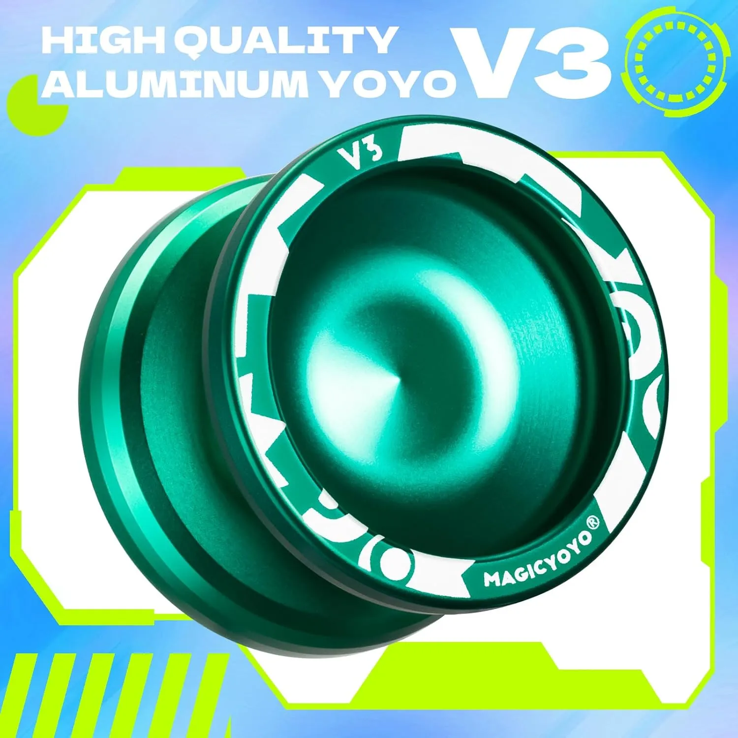 Professional Responsive Yoyo V3, MAGICYOYO Metal Yoyo for Beginner, Alloy Yoyo with Unresponsive Bearing   Bearing Removal Tool   Axle   Storage Bag   12 Yoyo Strings (Green)