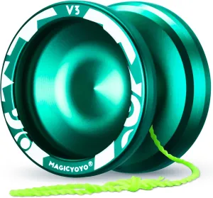 Professional Responsive Yoyo V3, MAGICYOYO Metal Yoyo for Beginner, Alloy Yoyo with Unresponsive Bearing   Bearing Removal Tool   Axle   Storage Bag   12 Yoyo Strings (Green)