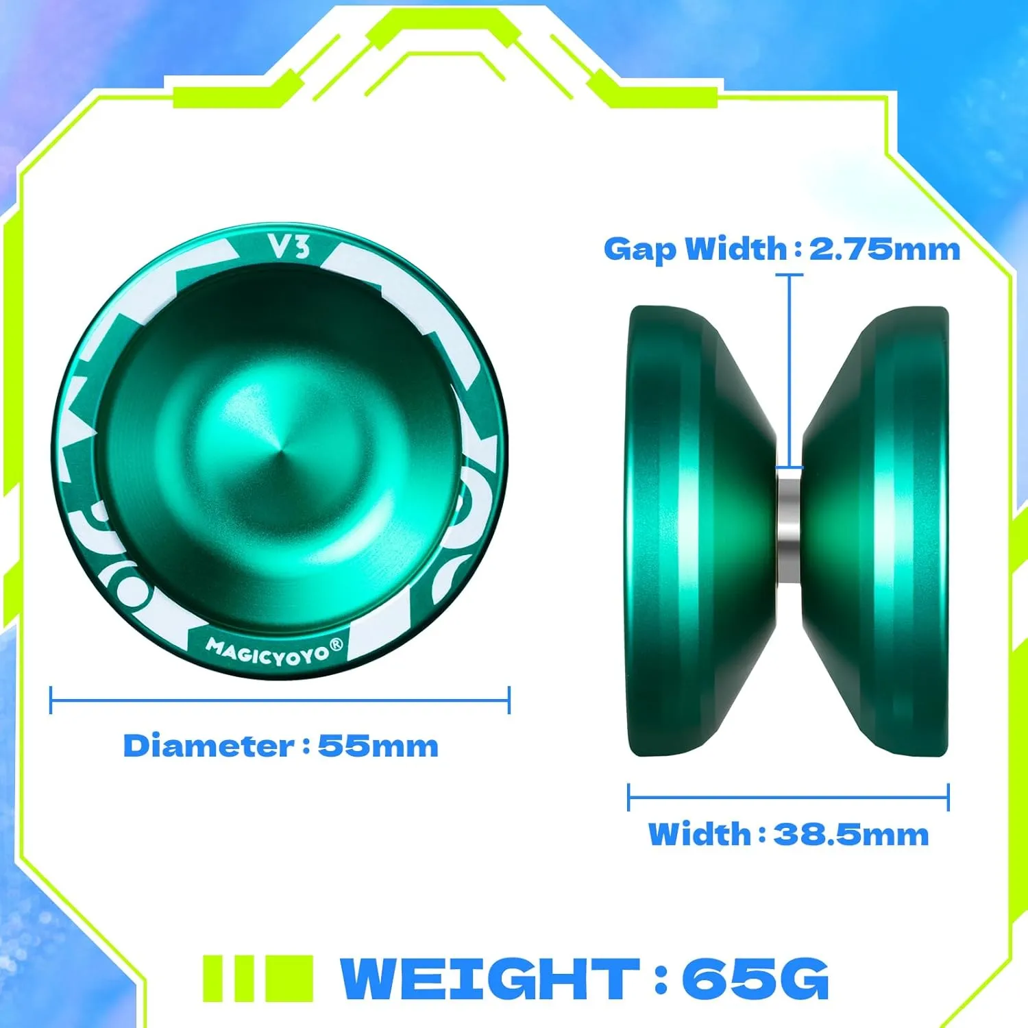 Professional Responsive Yoyo V3, MAGICYOYO Metal Yoyo for Beginner, Alloy Yoyo with Unresponsive Bearing   Bearing Removal Tool   Axle   Storage Bag   12 Yoyo Strings (Green)