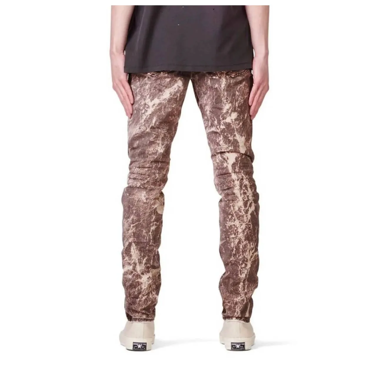 Purple Brand Men's Brown & Cream Stone Printed Denim Jeans, Slim Fit Low Rise Slim Leg