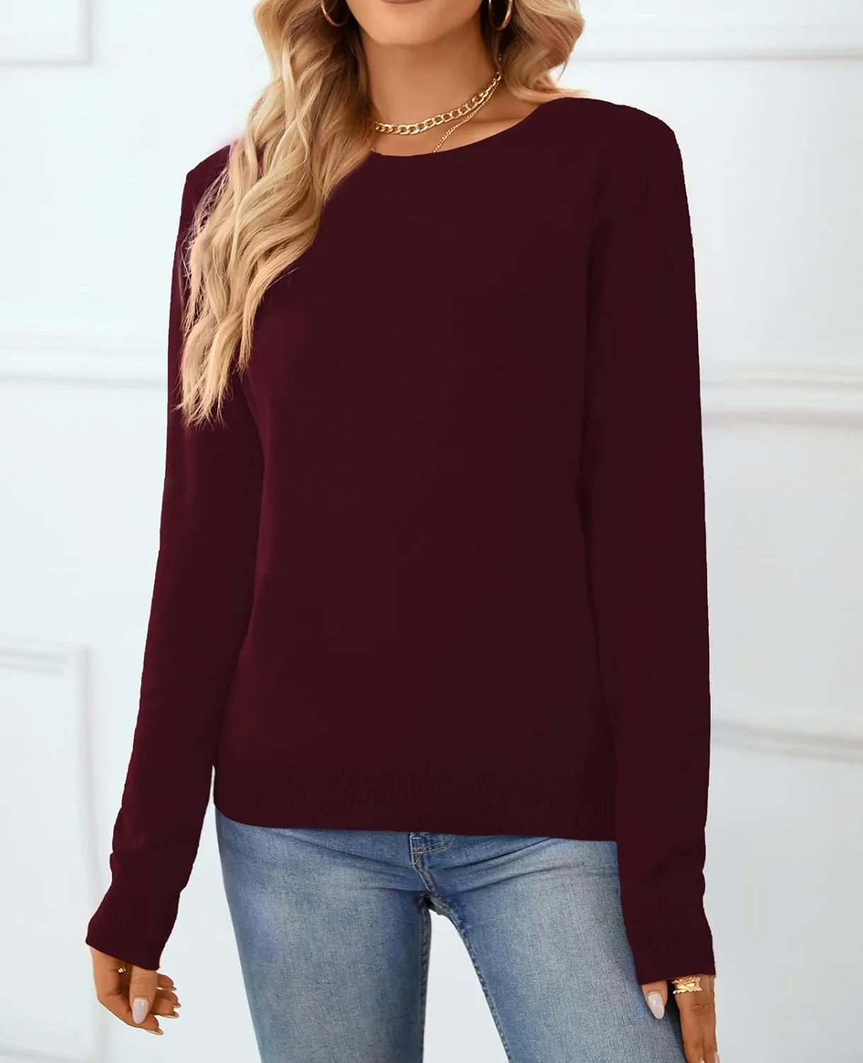 QUALFORT Women's Sweater 100% Cotton Soft Knit Pullover Tops
