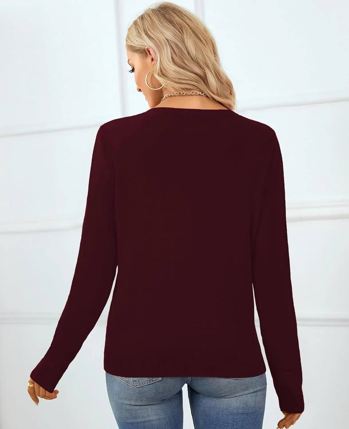 QUALFORT Women's Sweater 100% Cotton Soft Knit Pullover Tops