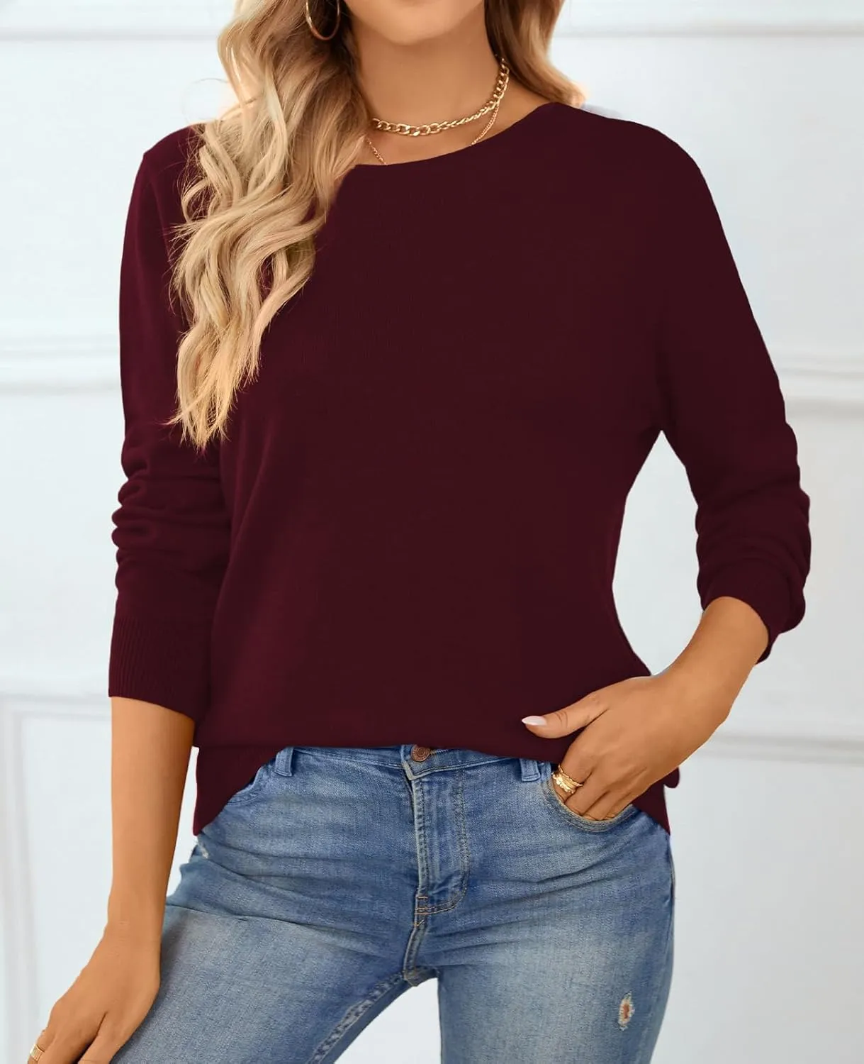 QUALFORT Women's Sweater 100% Cotton Soft Knit Pullover Tops