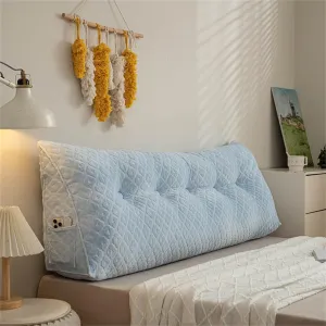 Queen Pillow Headboard Pillow Fleece Wedge Headboard Pillow, Triangular Headboard Reading Pillow, Washable Backrest Positioning Sofa Bed Support Cushion ( Color : Blue , Size : Twin:100*20*50cm )