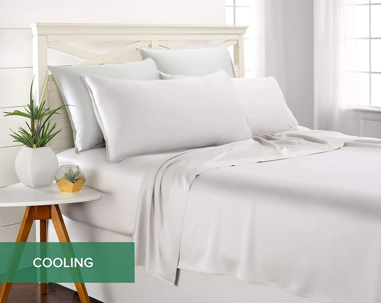Queen Sheets by Pure Bamboo, Genuine 100% Organic Viscose Derived from Bamboo Bed Sheet Set, Luxuriously Soft & Cooling, Double Stitching, Lifetime Quality Promise (Queen, White)
