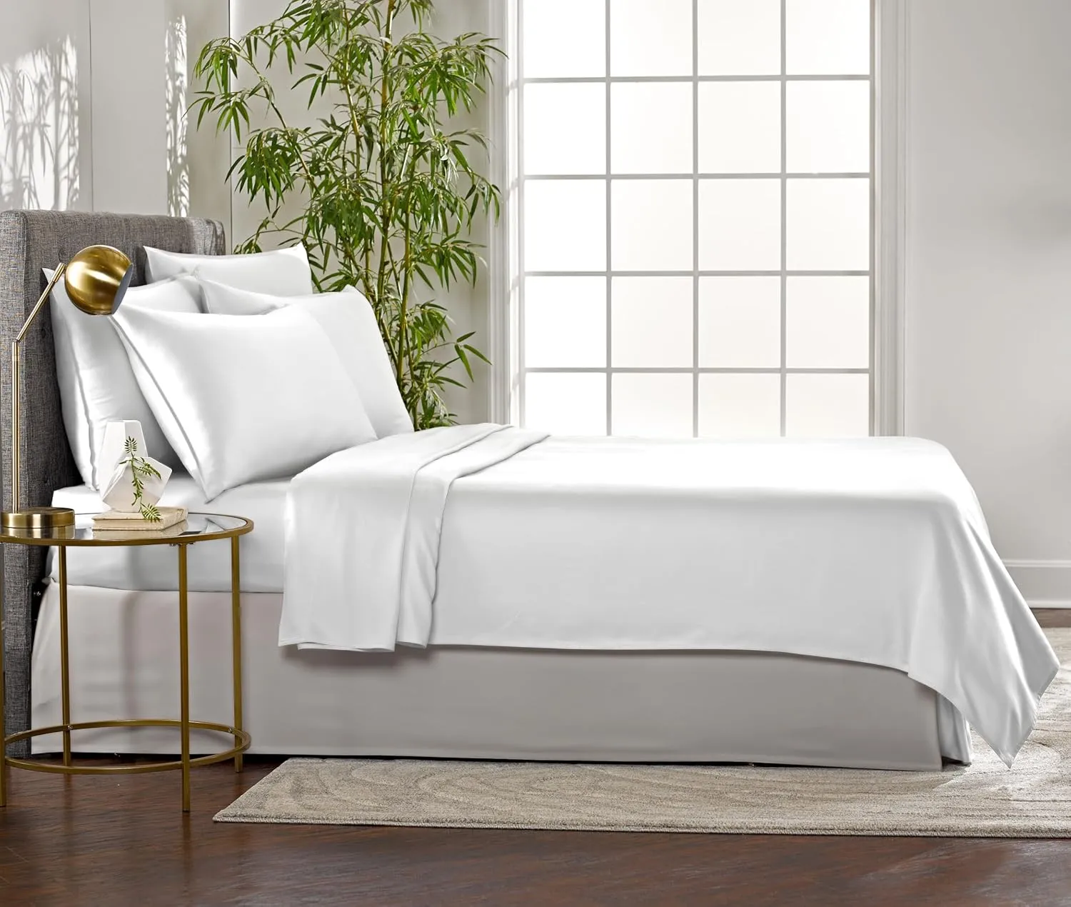 Queen Sheets by Pure Bamboo, Genuine 100% Organic Viscose Derived from Bamboo Bed Sheet Set, Luxuriously Soft & Cooling, Double Stitching, Lifetime Quality Promise (Queen, White)