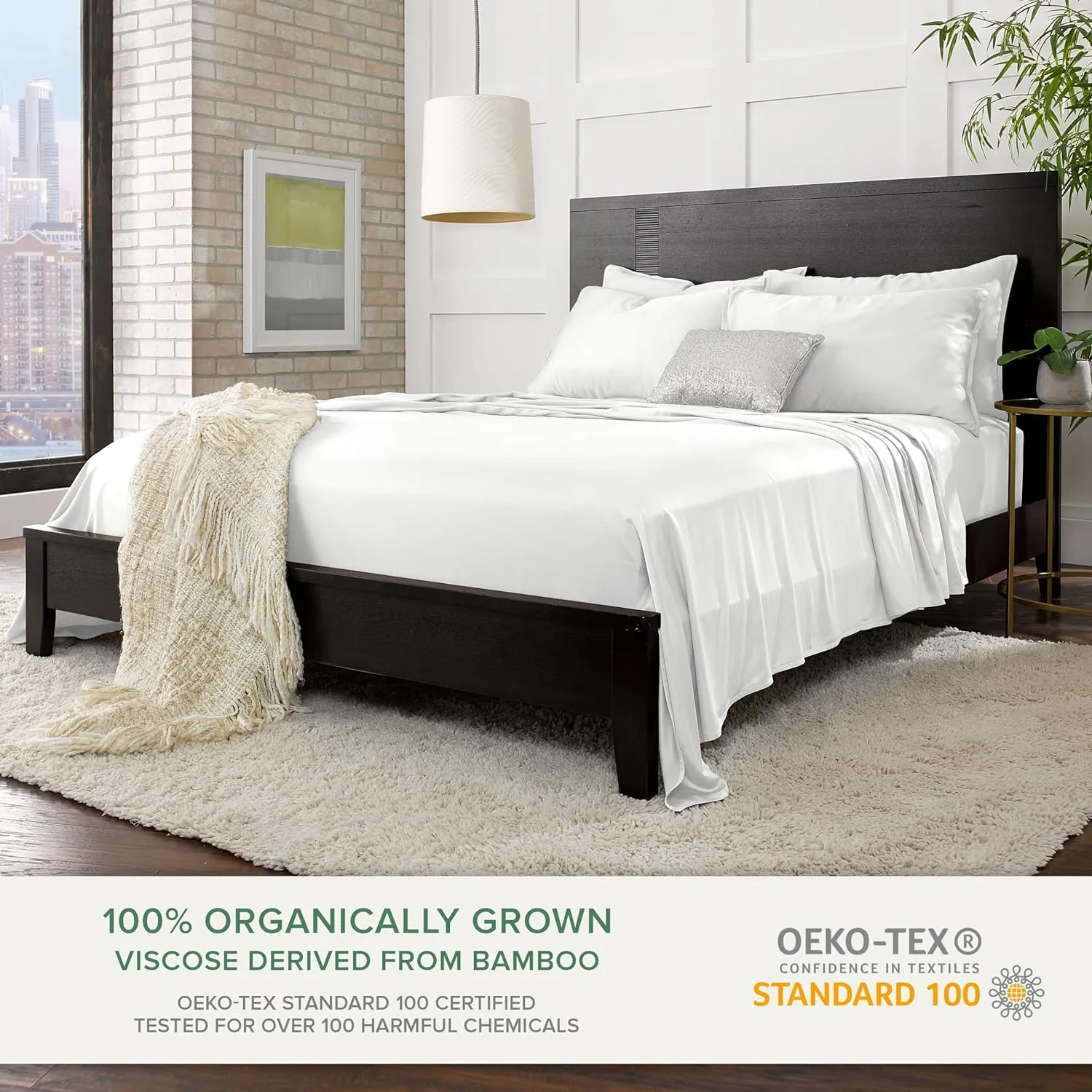 Queen Sheets by Pure Bamboo, Genuine 100% Organic Viscose Derived from Bamboo Bed Sheet Set, Luxuriously Soft & Cooling, Double Stitching, Lifetime Quality Promise (Queen, White)