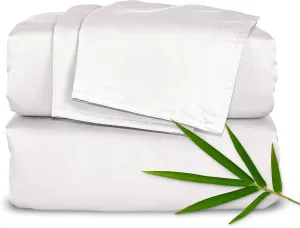 Queen Sheets by Pure Bamboo, Genuine 100% Organic Viscose Derived from Bamboo Bed Sheet Set, Luxuriously Soft & Cooling, Double Stitching, Lifetime Quality Promise (Queen, White)