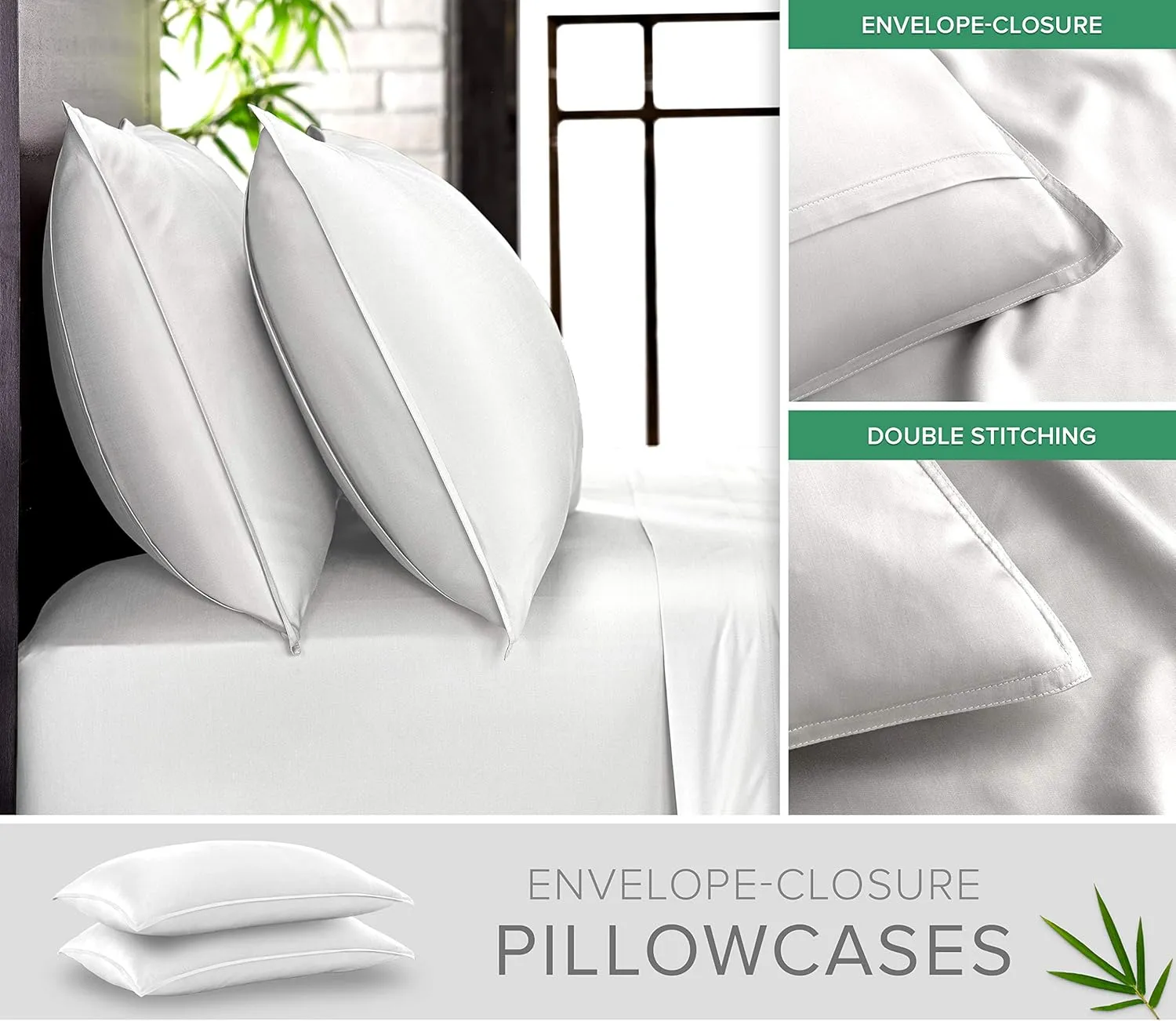 Queen Sheets by Pure Bamboo, Genuine 100% Organic Viscose Derived from Bamboo Bed Sheet Set, Luxuriously Soft & Cooling, Double Stitching, Lifetime Quality Promise (Queen, White)