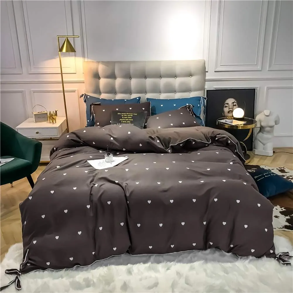 Quilt Cover Set 4Pcs/Set Flower Printing Pillowcase Bed Sheet Soft Double Brushed Microfiber Hotel Series Lightweight Microfiber Duvet Cover Reversible Anti Wrinkle Super Soft Hypoallergenic (B Twin