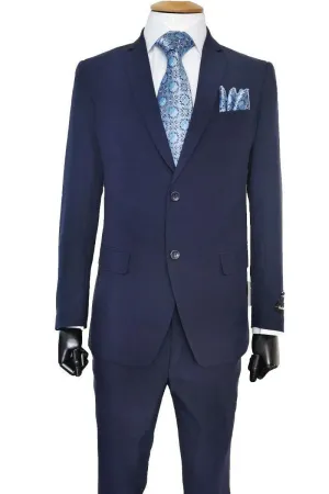 "Fortino Landi Men's Navy 2-Button Slim-Fit Poplin Suit"