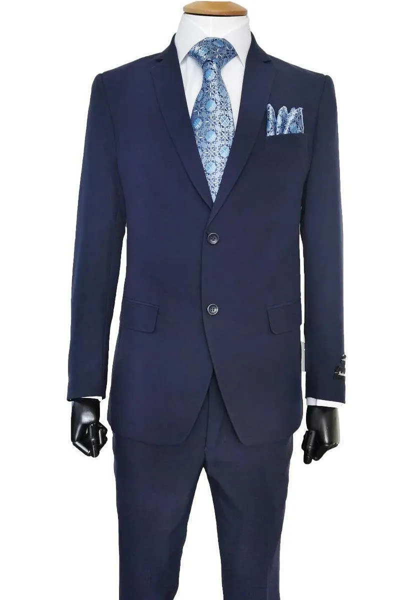 "Fortino Landi Men's Navy 2-Button Slim-Fit Poplin Suit"