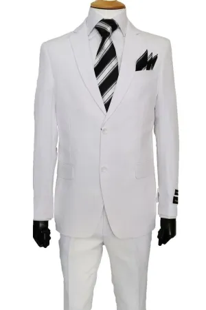 "Slim-Fit White Poplin Suit by Fortino Landi: Timeless Menswear Luxury"