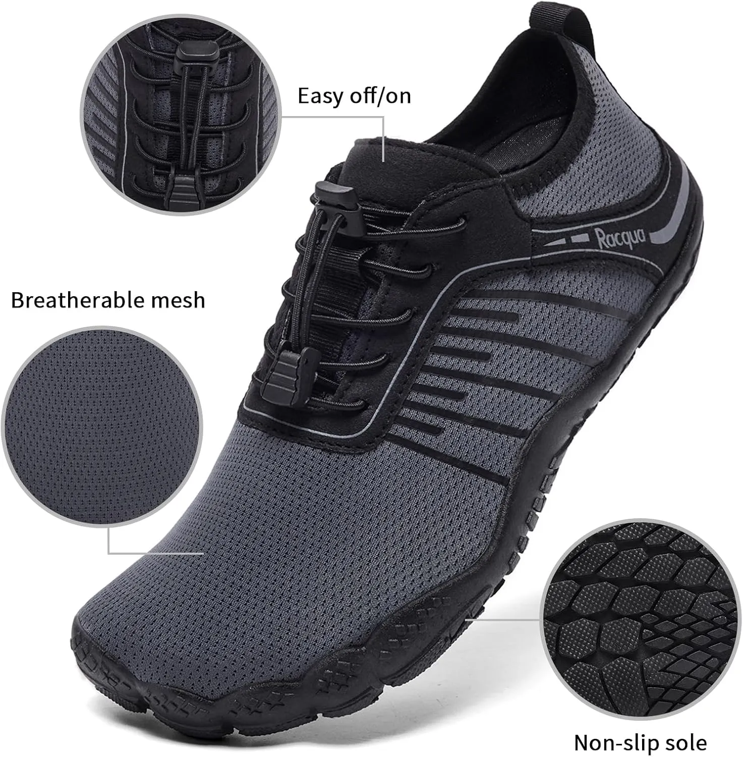 Racqua Water Shoes Men Women Swim Beach Shoes Non-Slip Quick Dry Shoes