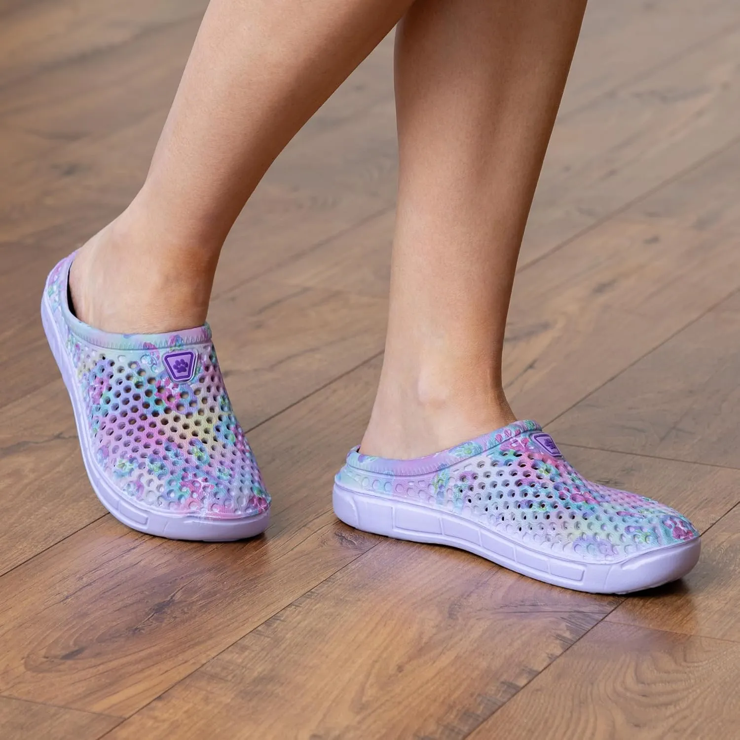 Rainbow Paw Clogs Lightweight Slip On Breathable EVA Water Friendly Quick Dry Durable Animal Lover Shoes Gifts for Women Mom Ladies