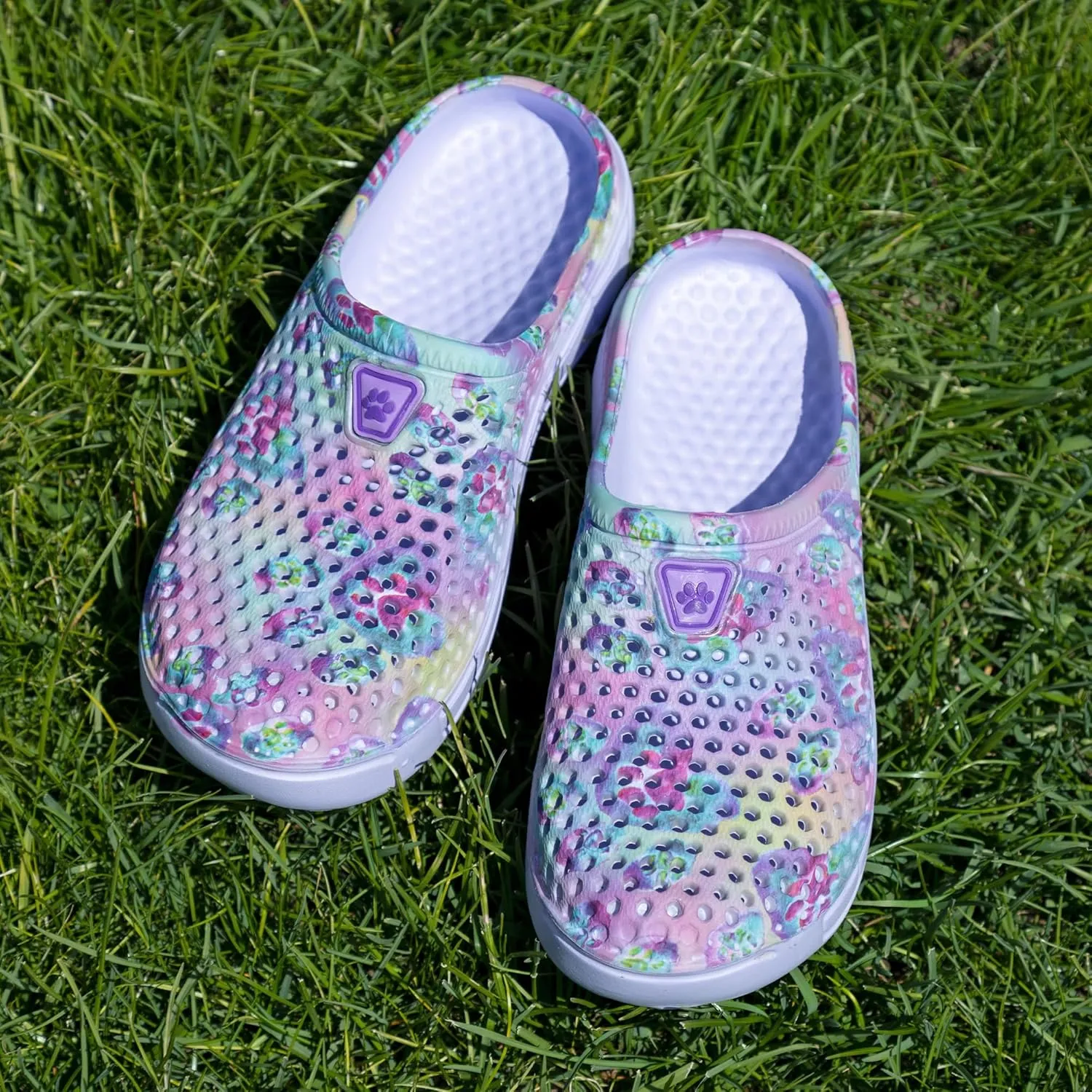 Rainbow Paw Clogs Lightweight Slip On Breathable EVA Water Friendly Quick Dry Durable Animal Lover Shoes Gifts for Women Mom Ladies