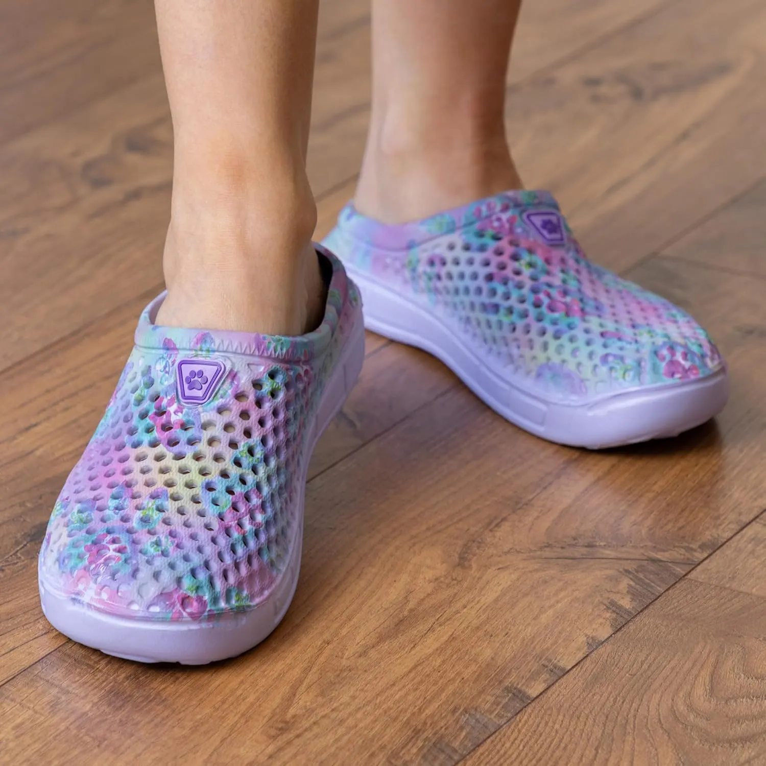 Rainbow Paw Clogs Lightweight Slip On Breathable EVA Water Friendly Quick Dry Durable Animal Lover Shoes Gifts for Women Mom Ladies