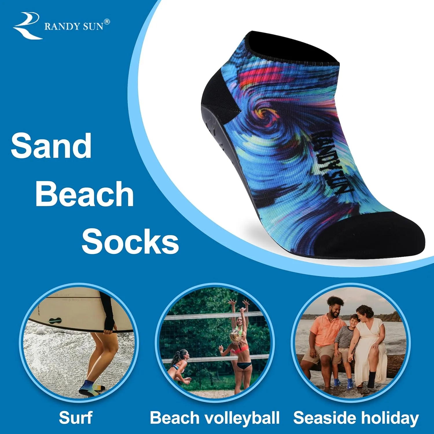 RANDY SUN Barefoot Quick-Dry Sand Beach Socks, Breathable Seamless Yoga Sock With TPE Sole