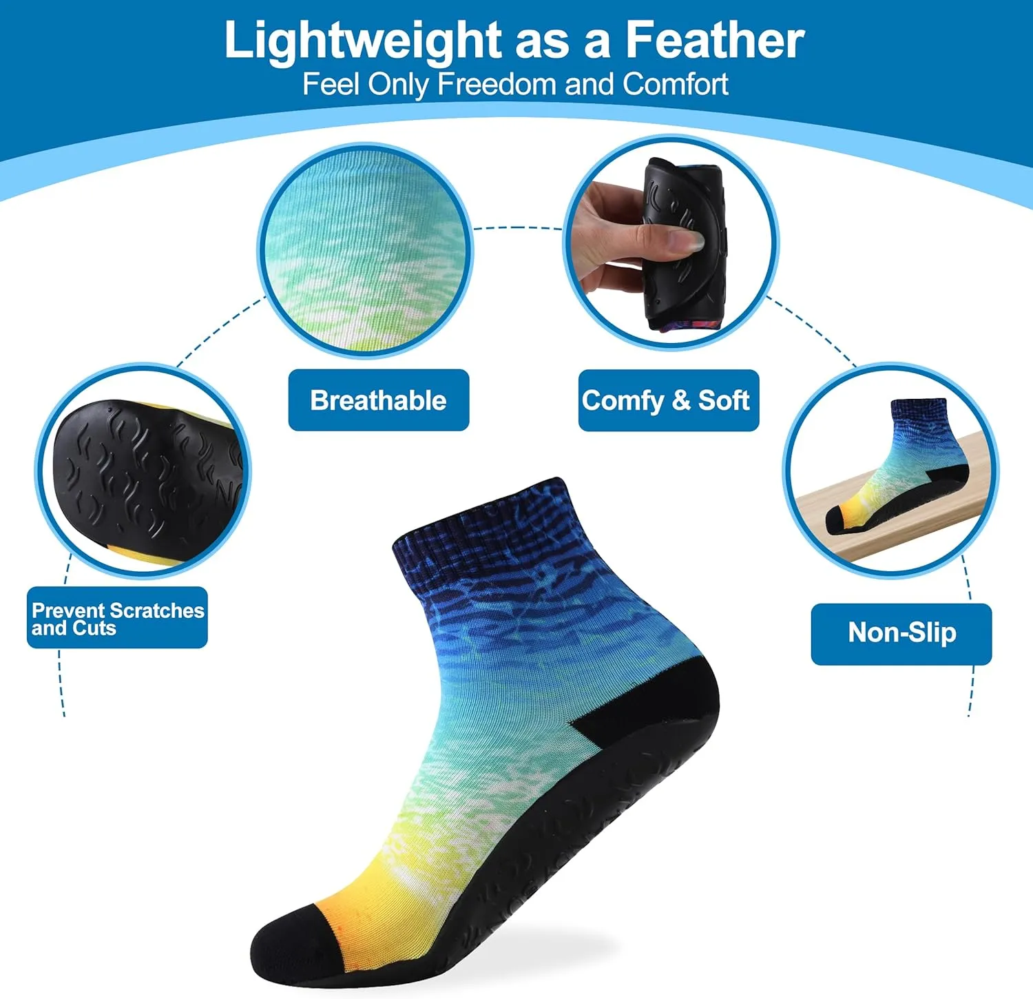 RANDY SUN Barefoot Quick-Dry Sand Beach Socks, Breathable Seamless Yoga Sock With TPE Sole
