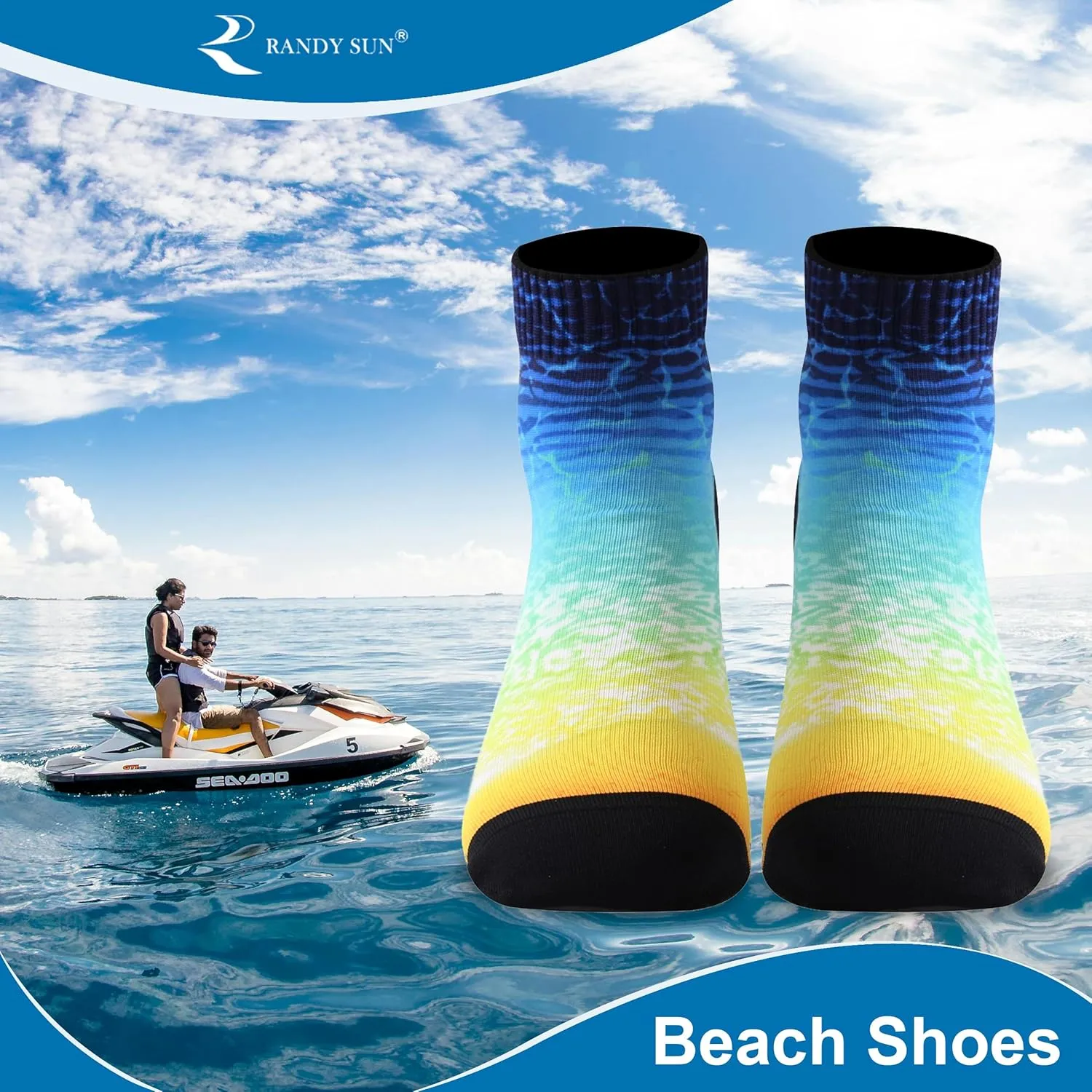 RANDY SUN Barefoot Quick-Dry Sand Beach Socks, Breathable Seamless Yoga Sock With TPE Sole