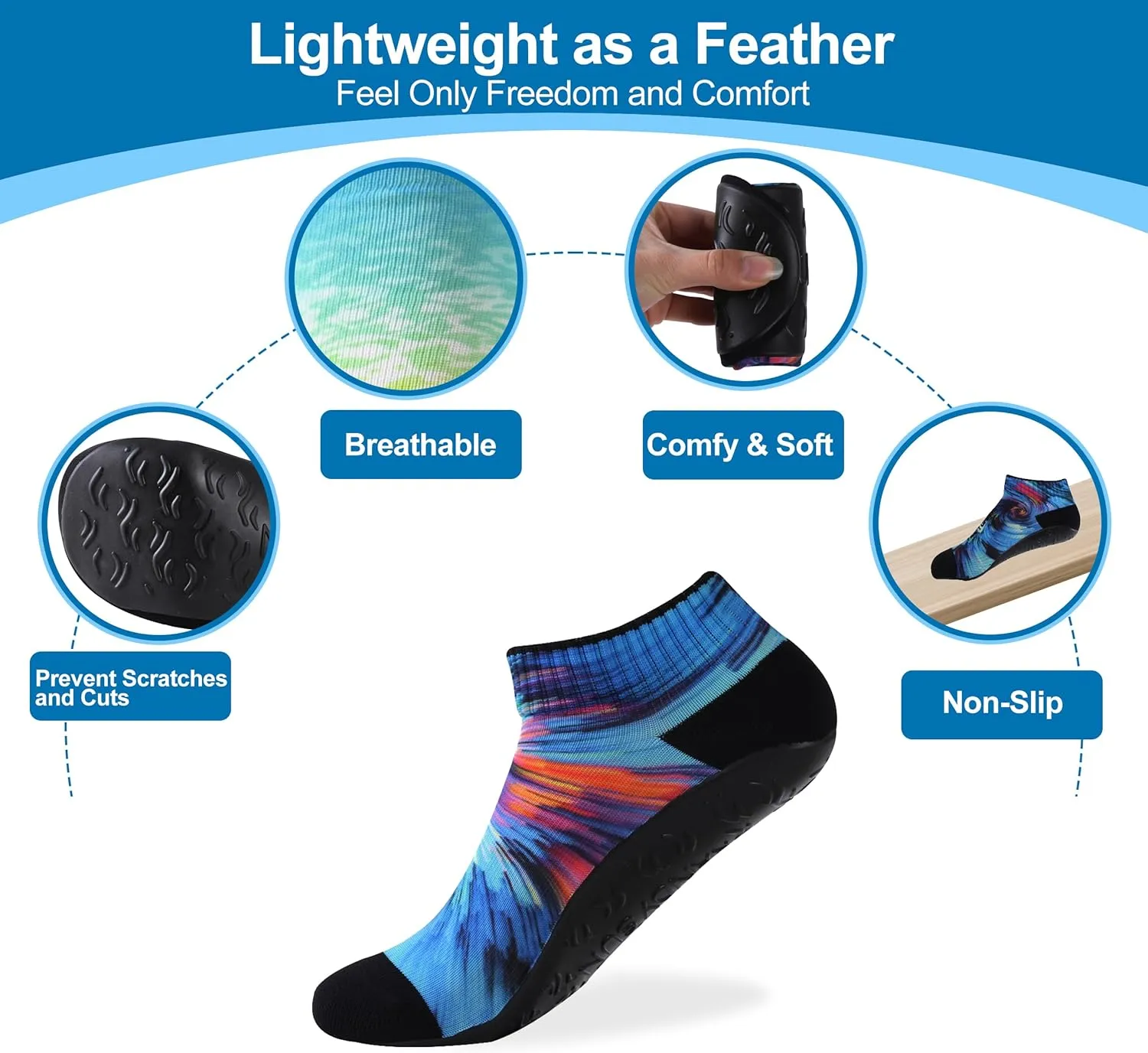 RANDY SUN Barefoot Quick-Dry Sand Beach Socks, Breathable Seamless Yoga Sock With TPE Sole