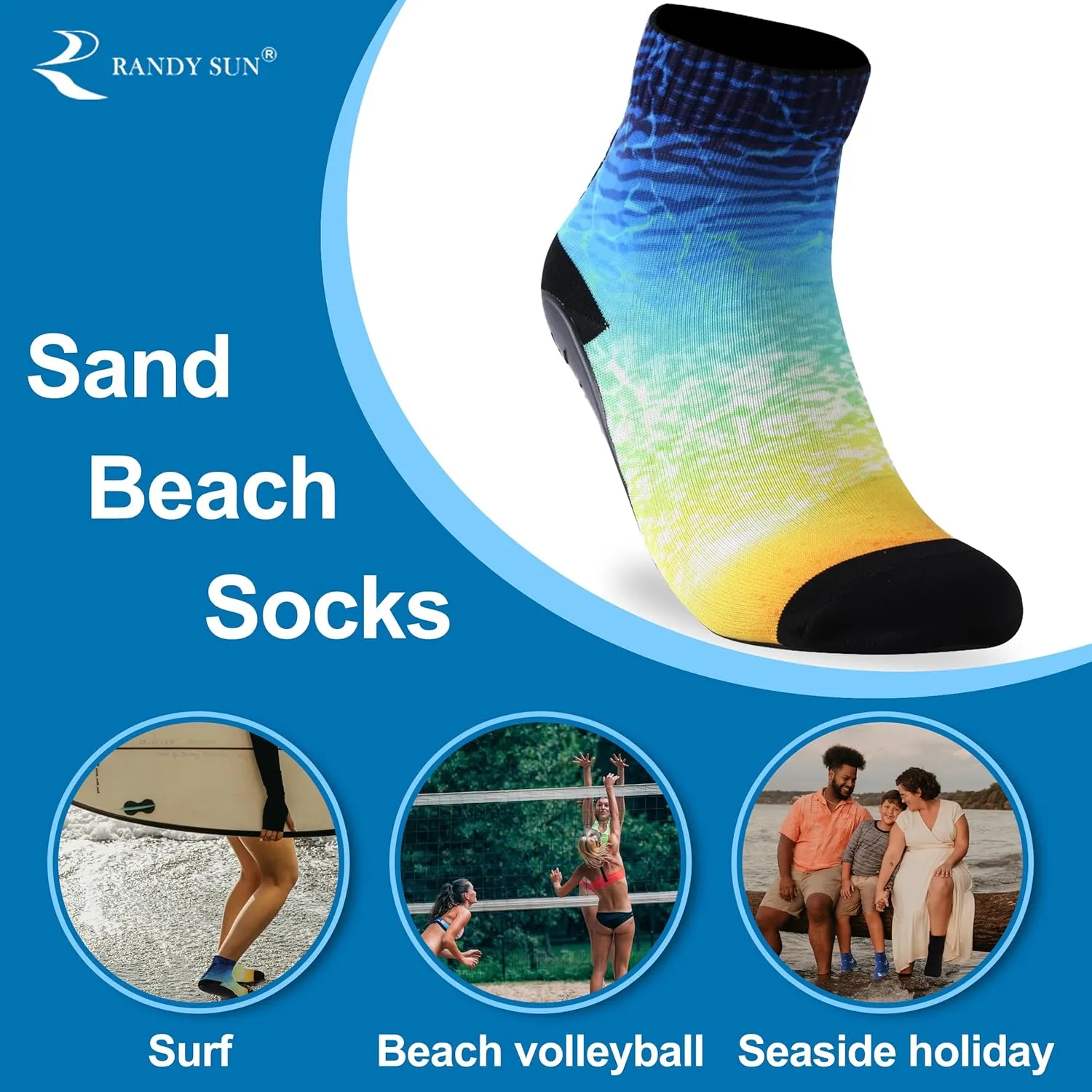 RANDY SUN Barefoot Quick-Dry Sand Beach Socks, Breathable Seamless Yoga Sock With TPE Sole